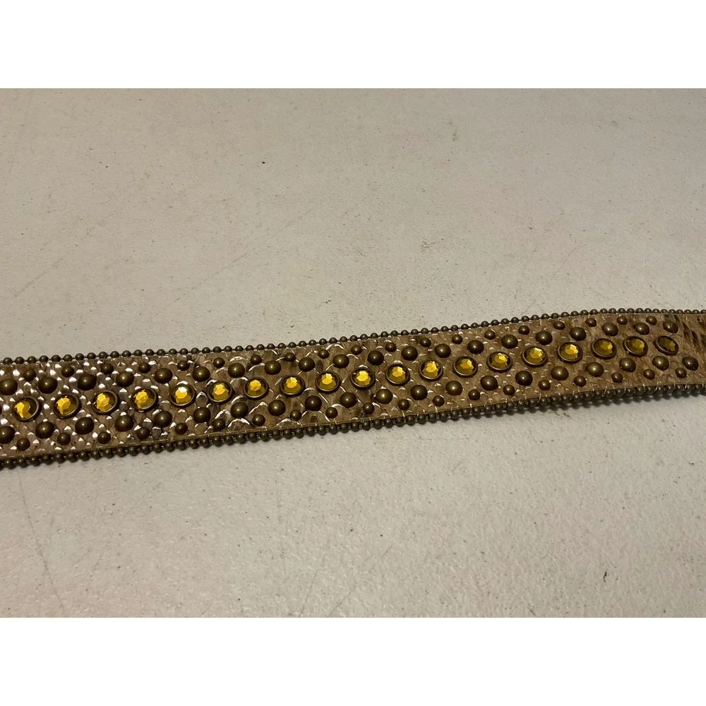 Chicos Womens Snakeskin Studded Rhinestone Western Belt Bronze Gold Buckle Large
